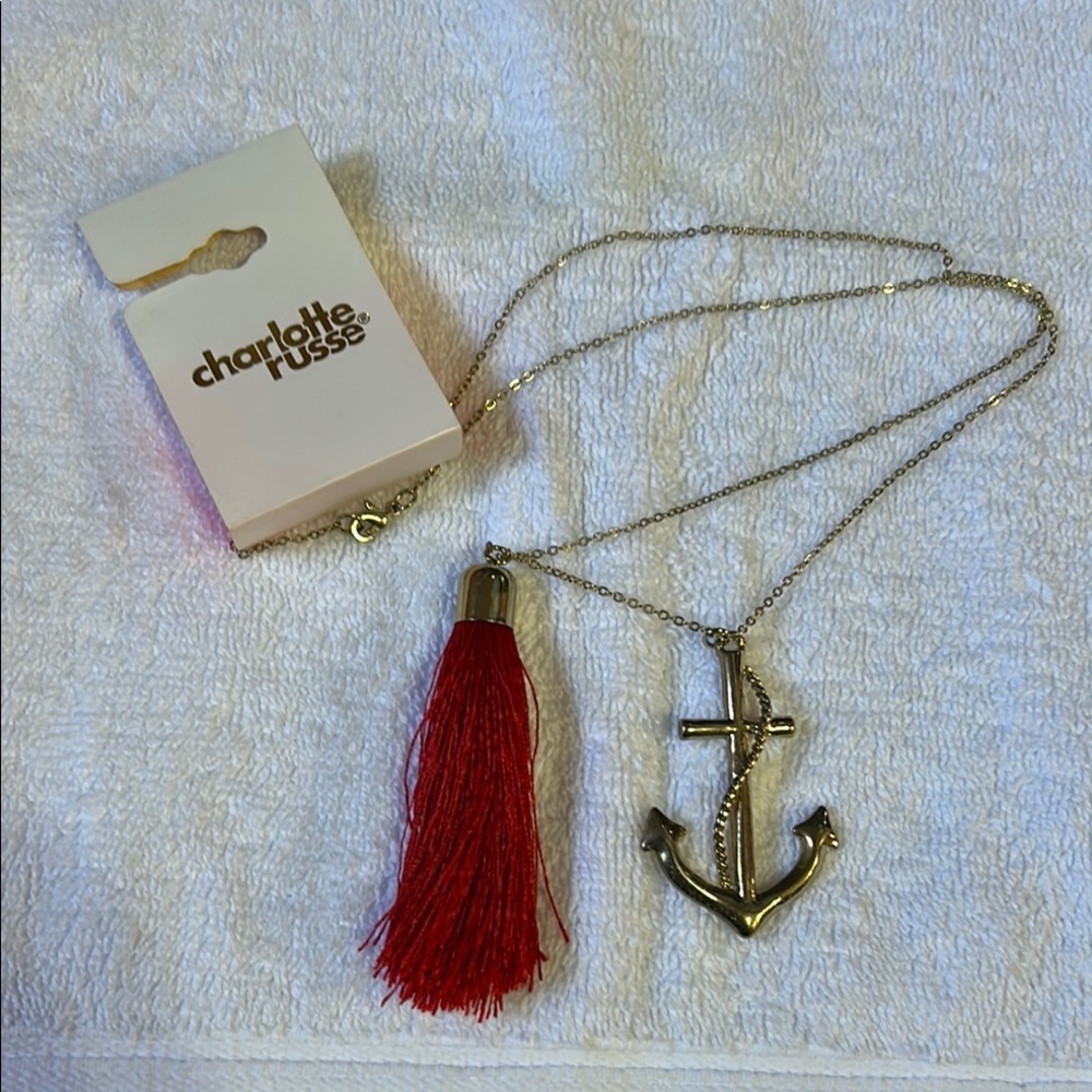 Charlotte Russe Anchor Necklace with Red Tassel